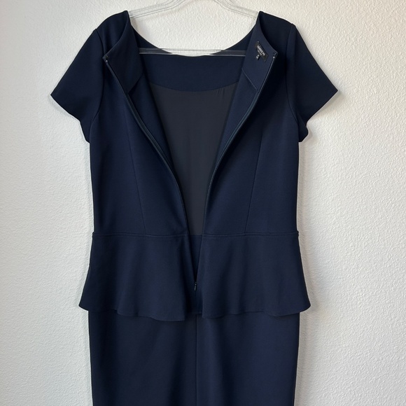 Lafayette 148 size 14 ponte knit peplum sheath dress navy short sleeve midi - Picture 9 of 11